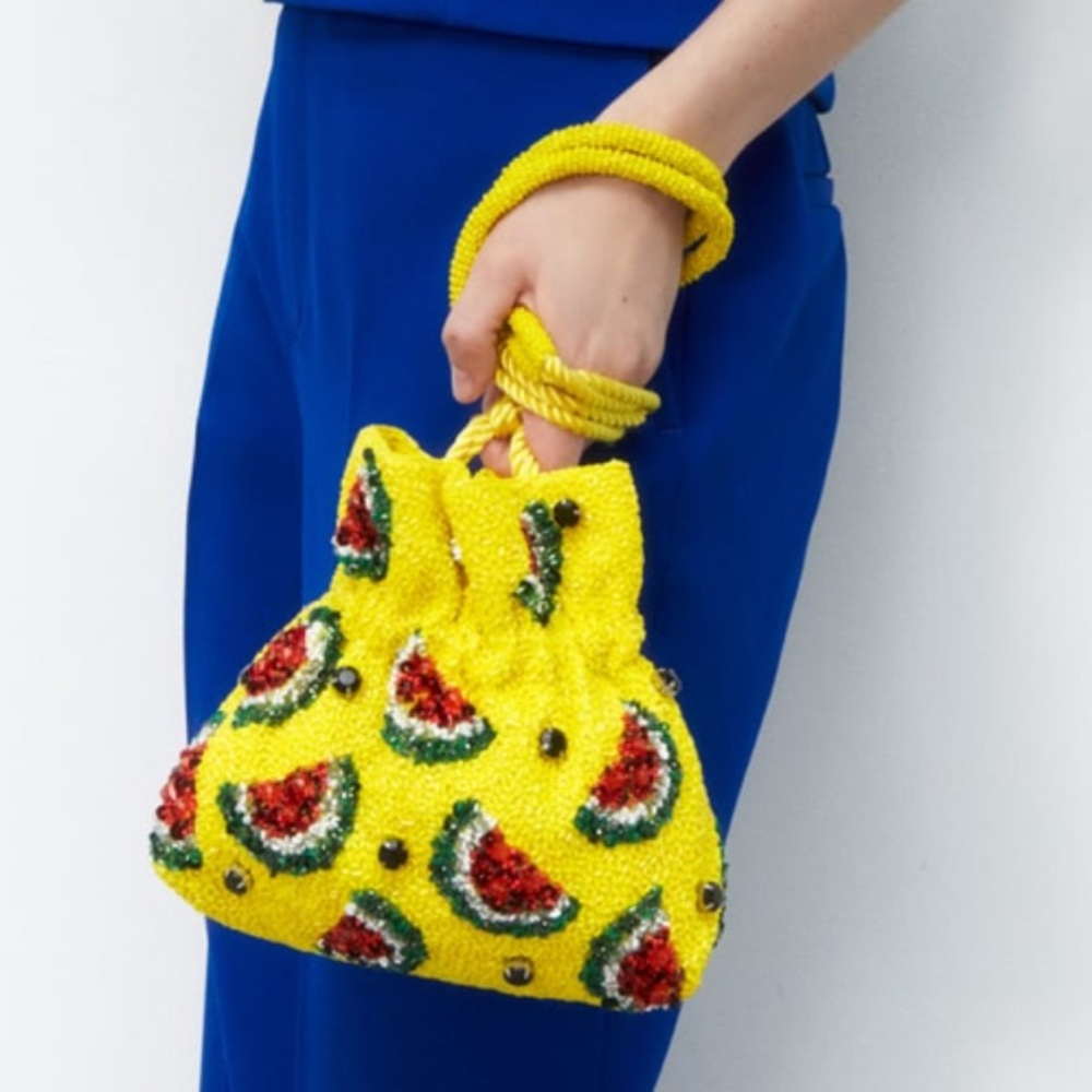 Zara beaded watermelon pattern bucket bag, rope shoulder strap - Picture 1 of 10